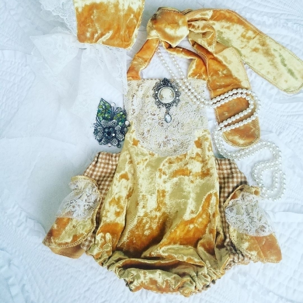Velvet and lace handcrafted romper 12 month NWT